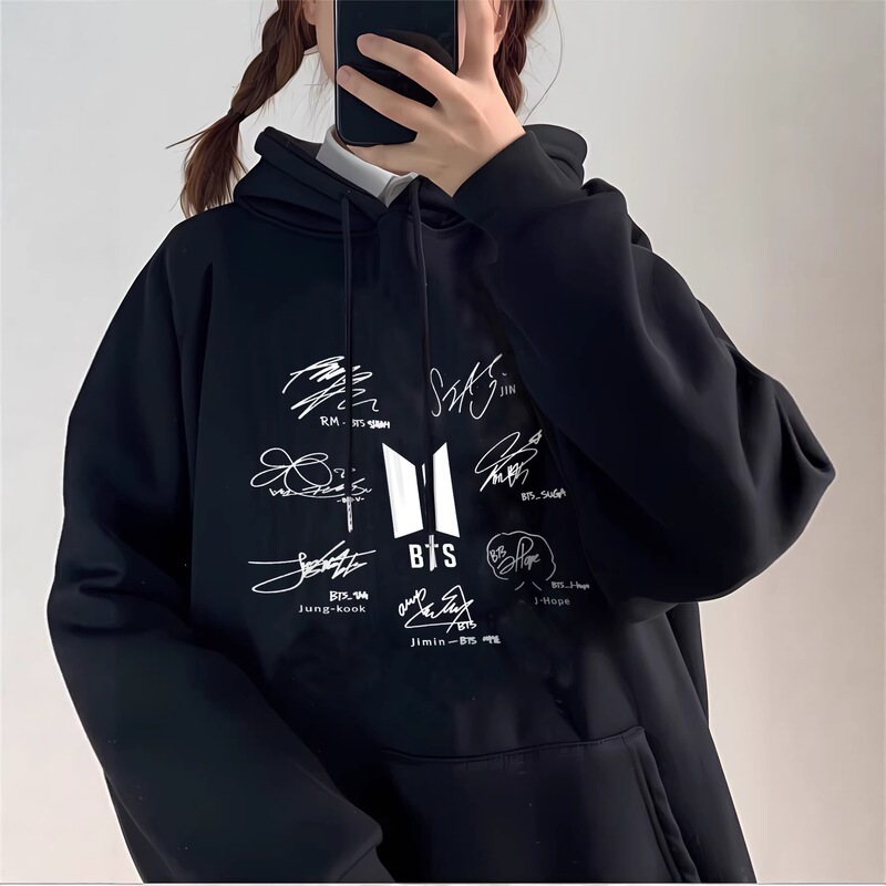Bts Hooded Sweatshirt Korean Style Loose Fit Fleece Couple Fan Support Clothing Trendy Brand Top Versatile Casual Wear