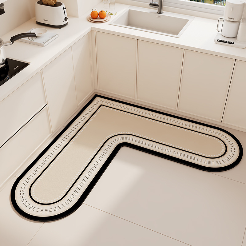 L-Shaped Kitchen Mat, Light Luxury Household Absorbent Mat for Water and Oil, Can Be Freely Cut for Decoration, Diatomaceous Earth Mat