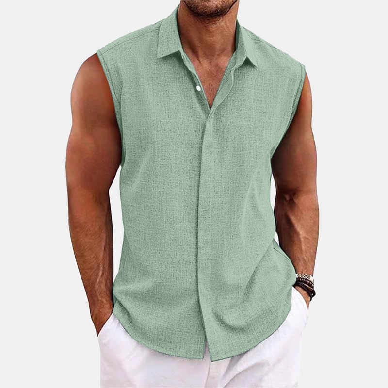 26 New Cross-Border Hawaiian Linen Shirts Amazon Independent Site Men's Lapel Beach Sleeveless Vest Shirt