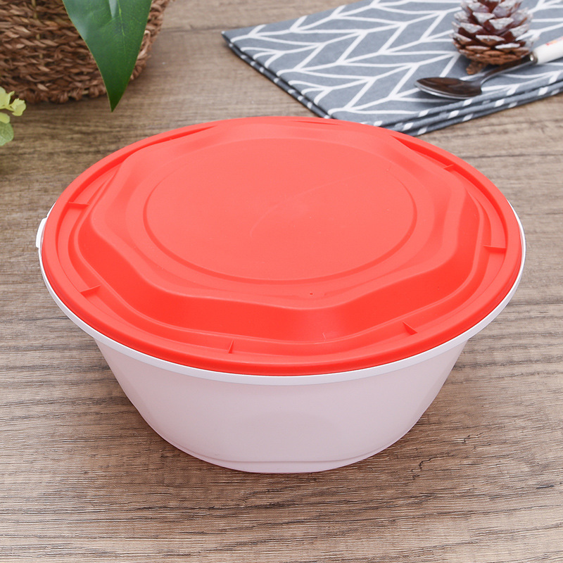 Disposable Plastic Packed Lunch Box Anti-theft And Leak-proof Fast Food Box Take-out Box1000ml Large Capacity Round Bowl