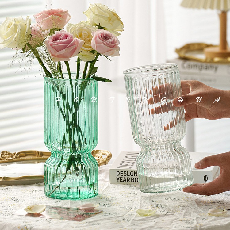 Europa simple vasos de vidrio transparentes grandes flores acuáticas rosas lirios arreglos de flores decoración vasos de sala de estar