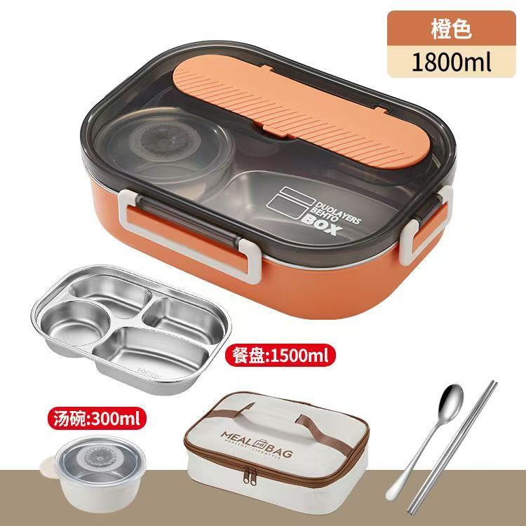 Caja de almuerzo de aislamiento sellado de estudiantes de oficina caja de almuerzo portátil de gran capacidad 304 acero inoxidable con tazón de sopa