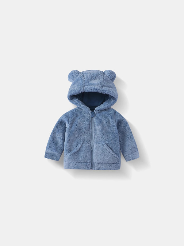 子供用ぬいぐるみトップス、秋と冬の子供用フード付きプラスベルベット暖かいジャケット、男性と女性のベビージッパーウールセータージャケット|undefined