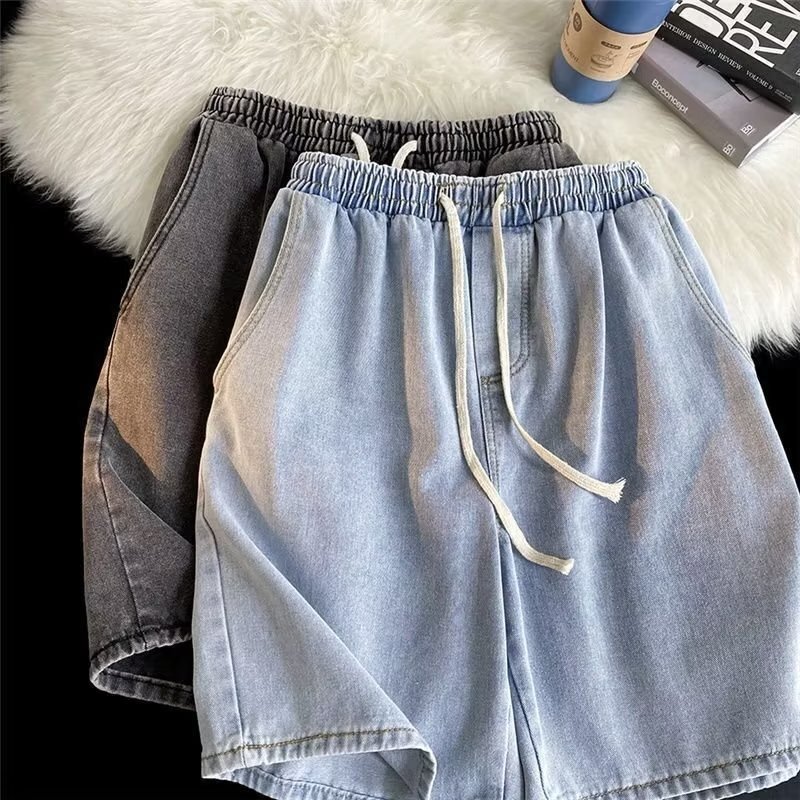 Summer foreign trade Denim men's tide thin casual elastic waist five-point pants loose straight loose sports pants wholesale Summer foreign trade Denim men's tide thin casual elastic waist five-point pants loose straight loose sports pants wholesale