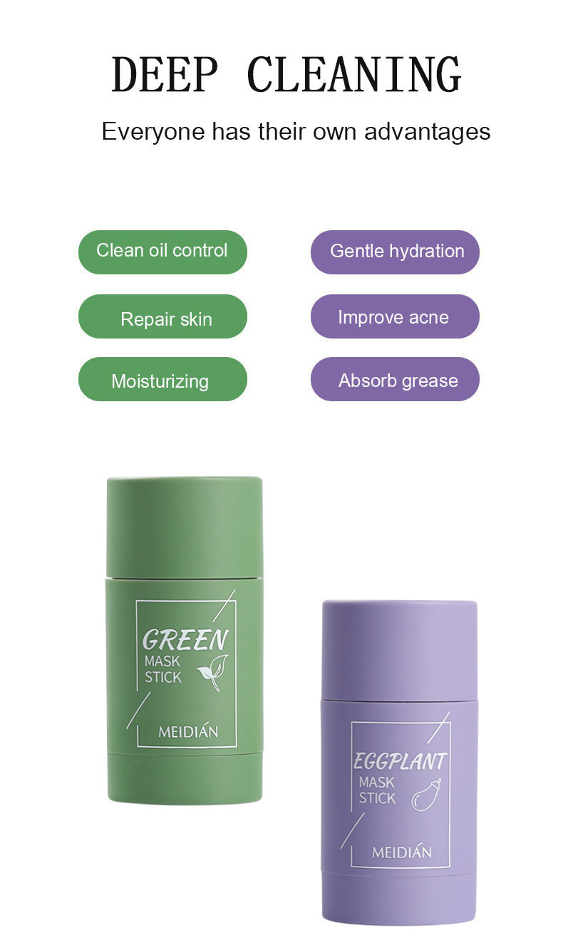 Meidian Green Tea Hydrating Oil Control Cleansing Acne Solid Mask Eggplant Deep Cleansing Pore Stick_voghion.com