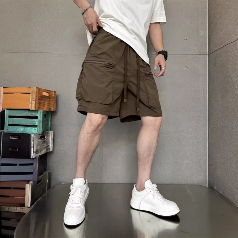 Summer Thin Quick-drying Multi-flap Pocket Pants Pure Color Loose Large Size Cargo Shorts Men's Five-point Casual Trendy Brand Sports Pants