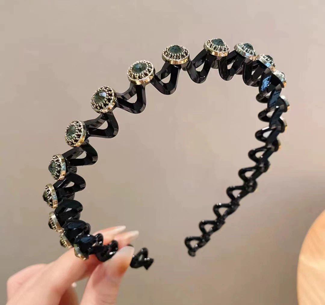 Повязка на голову/Стреп Hairgrip — жемчужная и цветочная волнистая заколка для волос, зажим для чёлки, assorted colors, 12 см