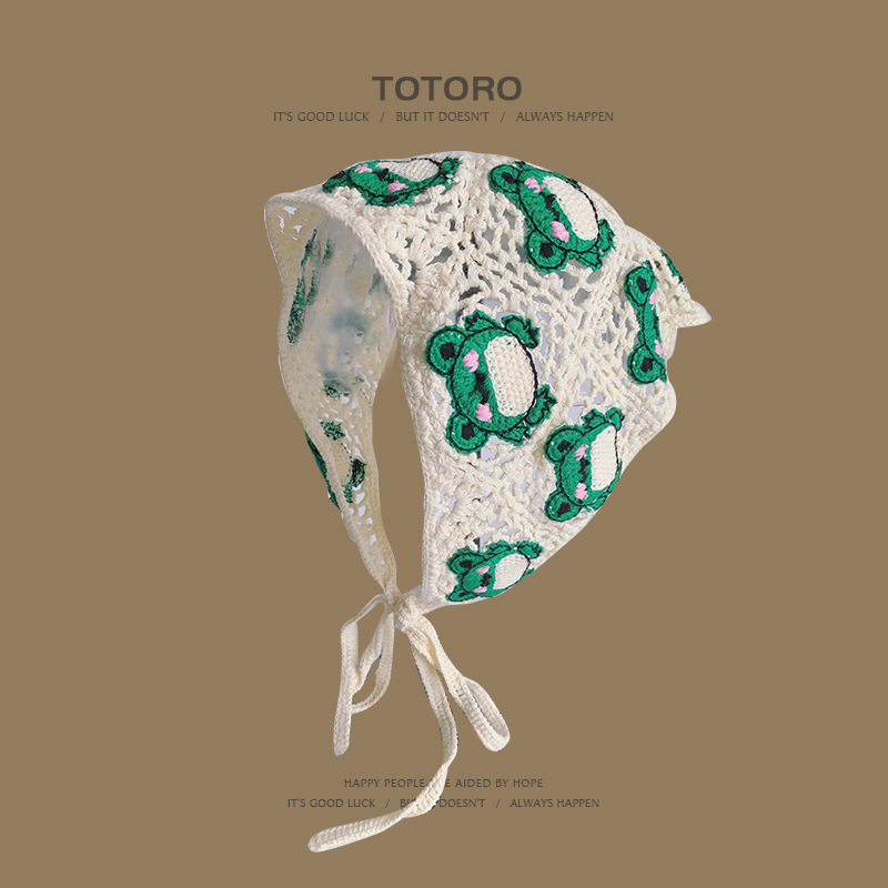 Francia cereza toallas triangulares mujeres primavera y otoño viajes padres-hijos gancho de punto flores hueco pañuelo de arte correa de pelo gorro