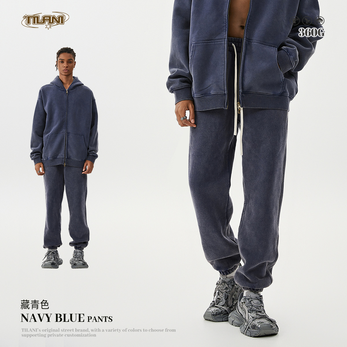 TILANI suéter de los hombres pantalones de chándal traje transfronterizo marca de moda con capucha Otoño e Invierno de lana forrada engrosada conjunto de dos piezas de los hombres