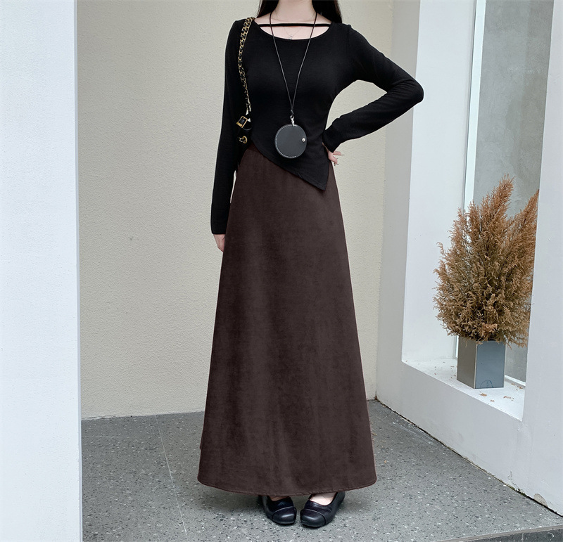 美拉德棕咖色半身裙女春秋款高腰a字长裙子半裙大摆伞裙2025新款|undefined