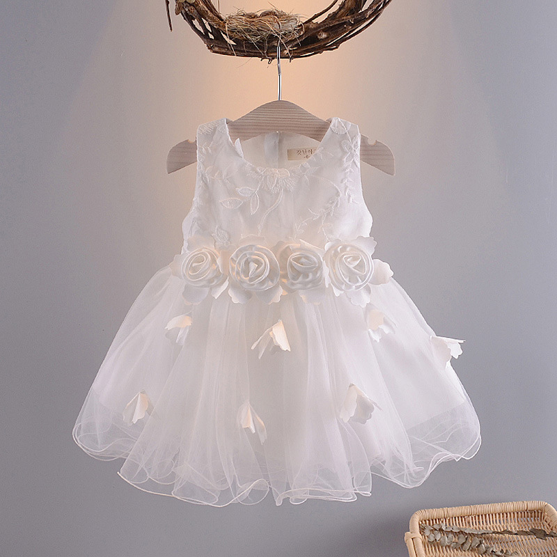 Summer Baby Girl white princess dress baby fluffy sleeveless vest skirt 1-3 years old children summer wear