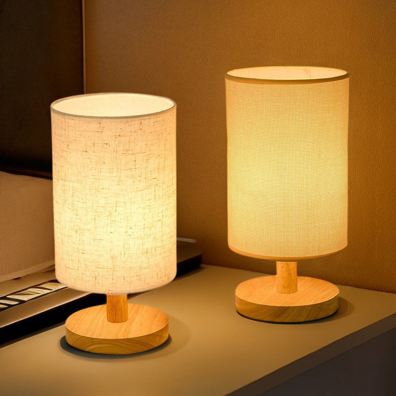 Nordic Log Cloth Cover Table Lamp Modern Ins Creative Decoration Bedroom USB Charging Remote Control Warm Nightlight