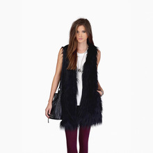 跨境亚马逊春秋仿皮草马甲女外贸中长款无袖皮草外套中长款欧美风