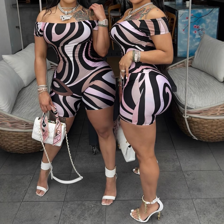 Cross-Border European and American 2025 Summer Popular Women's Sexy Tube Top Fashion Geometric Pattern Printed Slim Jumpsuit