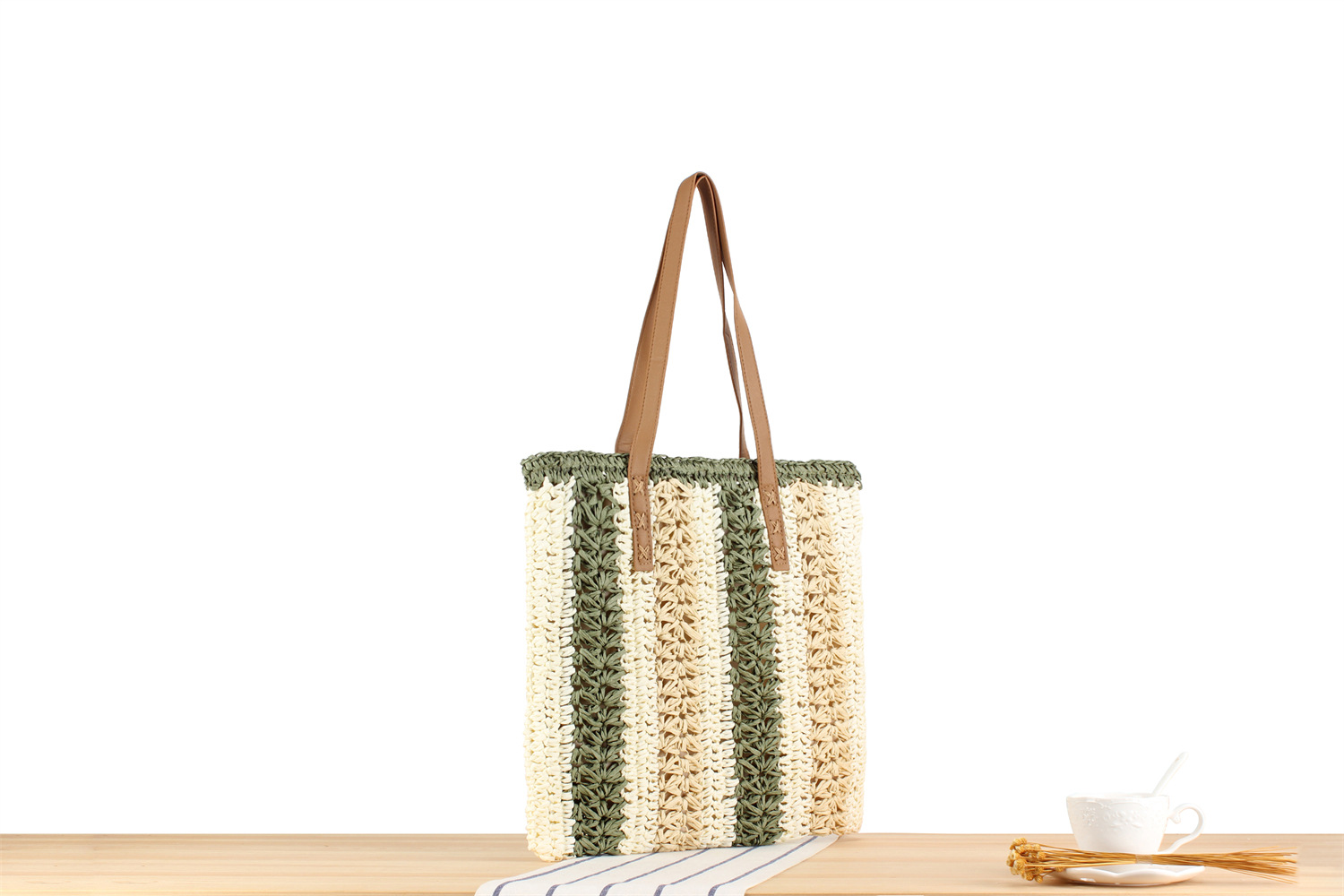 Women's Large Straw Color Block Vacation Zipper Straw Bag display picture 7