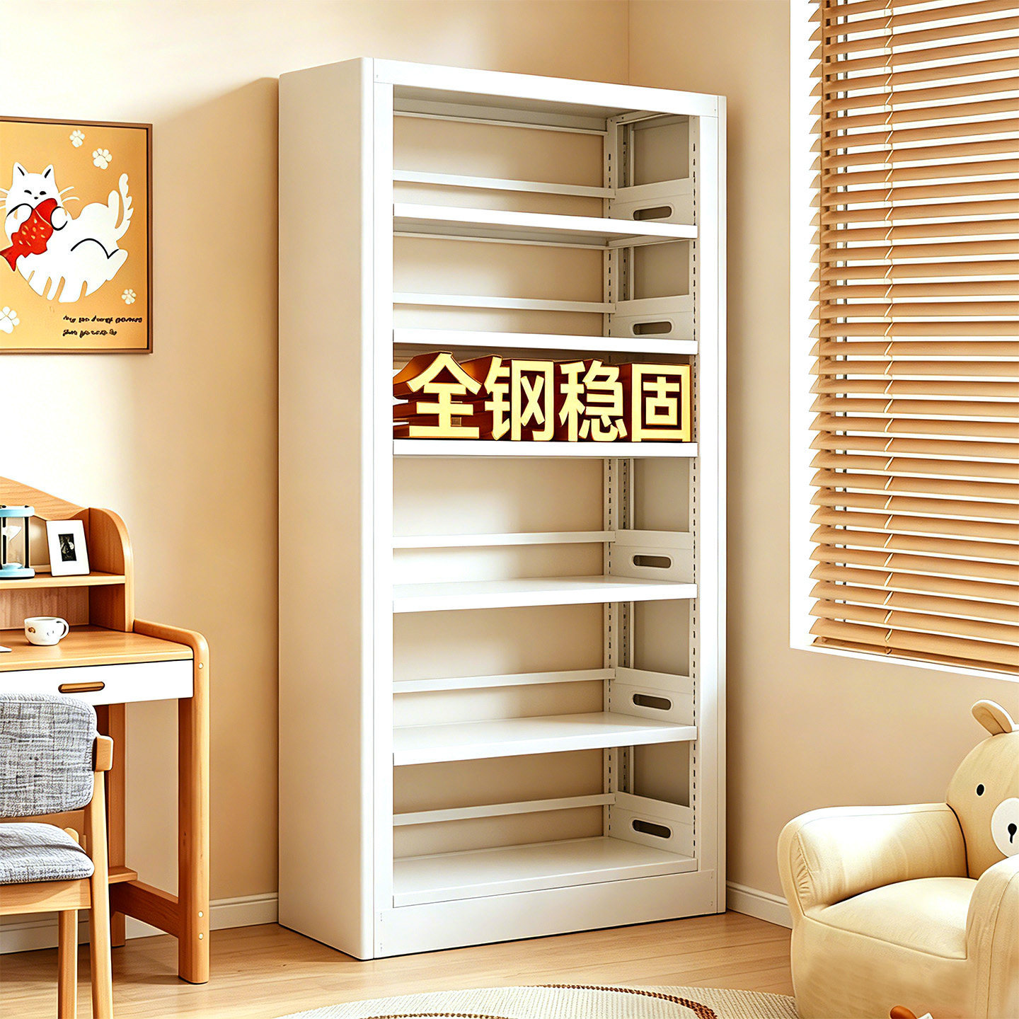 25cm deep steel library bookshelf, children's bookcase, integrated wall-mounted storage rack for living room and study