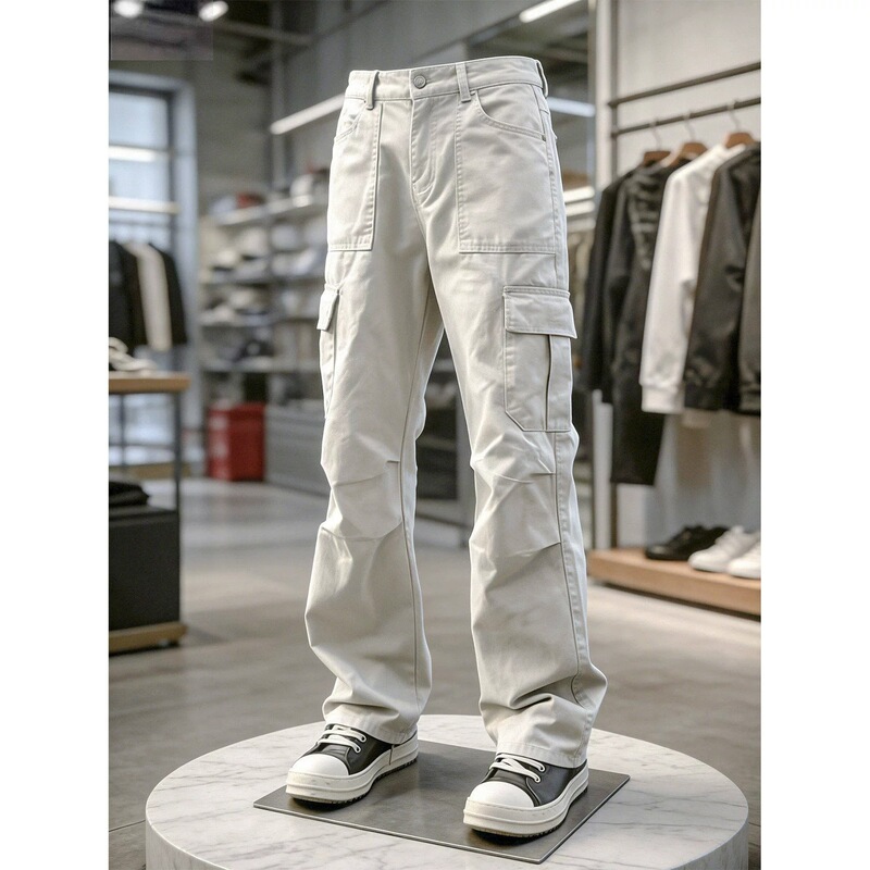 Off-white American-style straight-leg work pants for men, autumn thin paratrooper pants, cleanfit high-end casual pants Off-white American-style straight-leg work pants for men, autumn thin paratrooper pants, cleanfit high-end casual pants