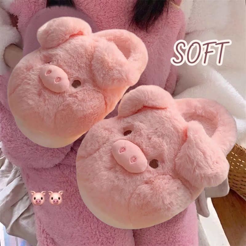 Cute chubby pig-shaped slippers, women's fluffy cotton slippers, fleece-lined warm slippers, postpartum slippers, one-strap slippers, and closed-toe slippers Cute chubby pig-shaped slippers, women's fluffy cotton slippers, fleece-lined warm slippers, postpartum slippers, one-strap slippers, and closed-toe slippers