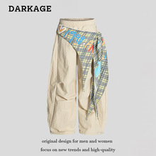 2025年美式屁帘弯刀工装裤女新款复古休闲阔腿裤褶皱街舞裤子