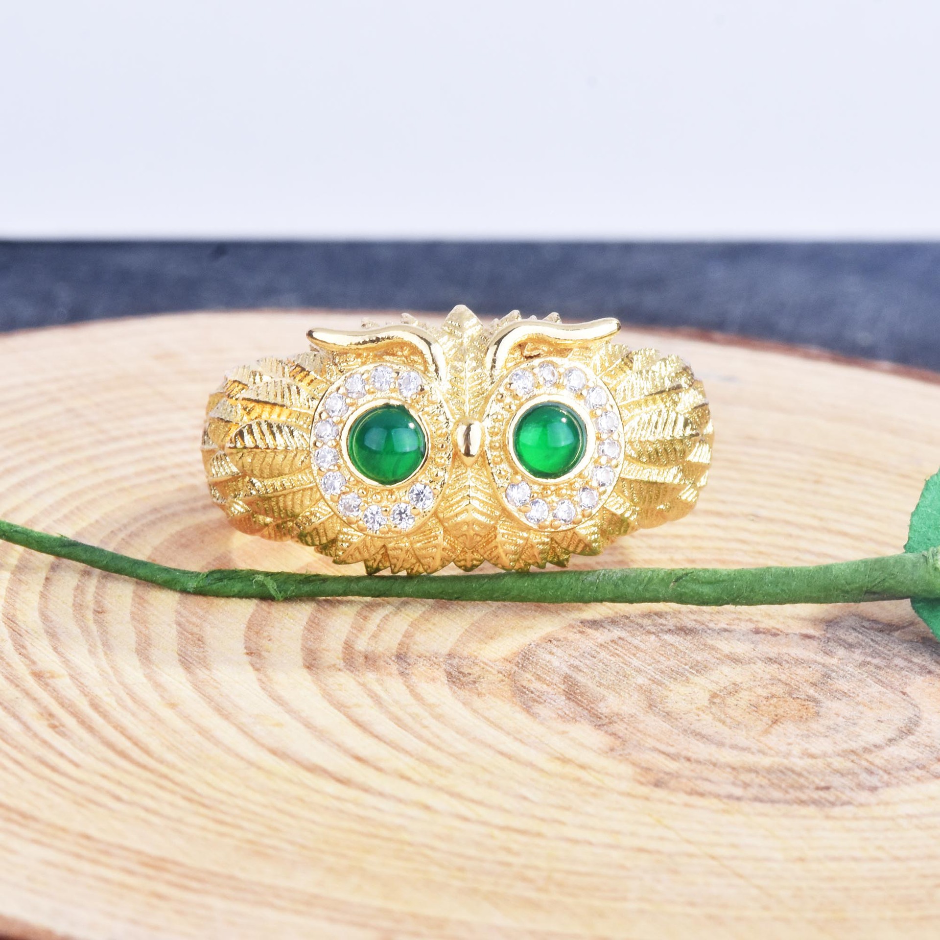 Fashion Owl Ring Natural Chalcedony Bird Eagle Open Color Treasure Ring display picture 5