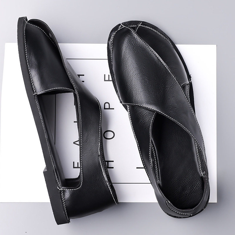 Dép sandal nam quai ngang kiểu La Mã cổ điển, thoáng khí, đế cao su — nâu, đen