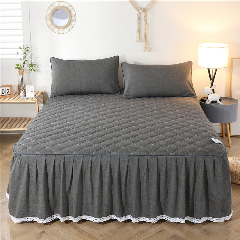New Cotton Thickened Washed Cotton Bed Skirt Bed Cover Ruffled Non-slip Simmons Quilted Bed Cover Mattress Protective Cover