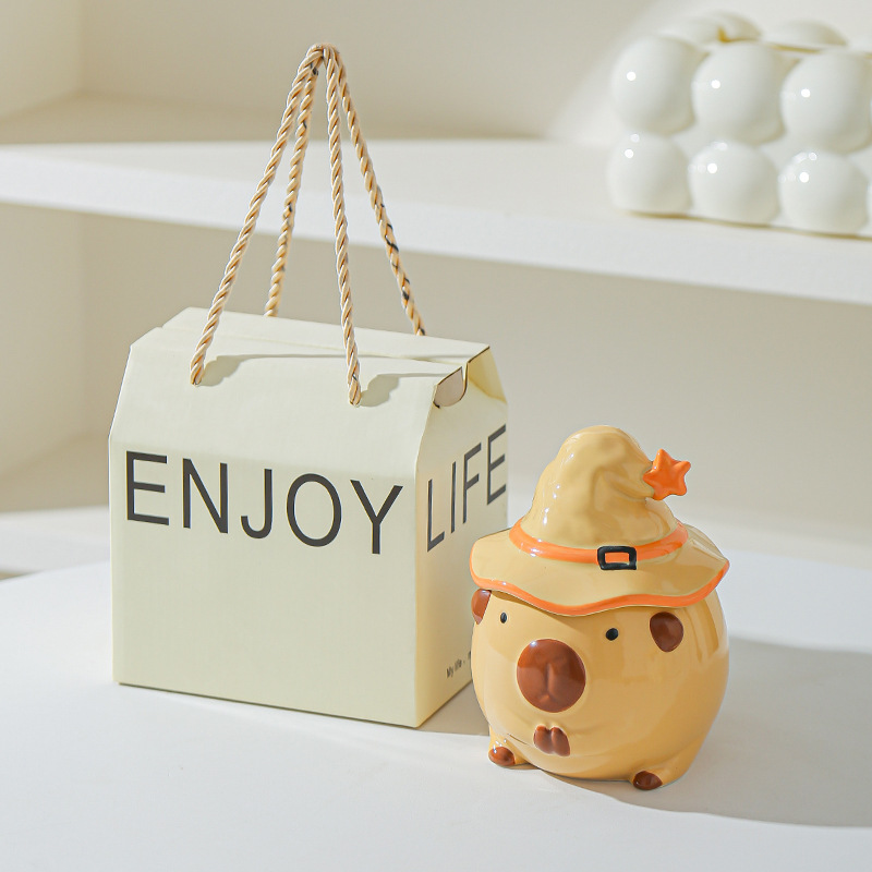 Taza Capibara para chicas lindas tazas de cerámica con tapa de agua regalo de cumpleaños tazas creativas de alto valor facial