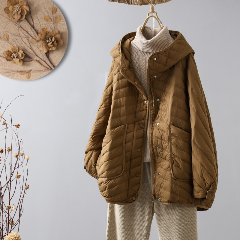 Women's down Jacket 2025 Autumn and Winter Korean Style Loose Plus-Size Lightweight Versatile Hooded Large Pocket Casual Warm Coat