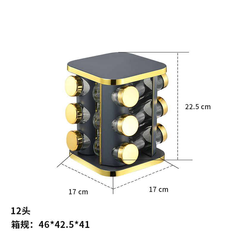 Tira cuadrada de borde dorado estante de condimentos de cocina estante de condimentos de acero inoxidable estante de almacenamiento de tanques de condimentos estante de condimentos giratorio al por mayor
