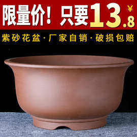宜兴特大口径紫砂花盆绿植种菜种树号圆形陶瓷盆景盆