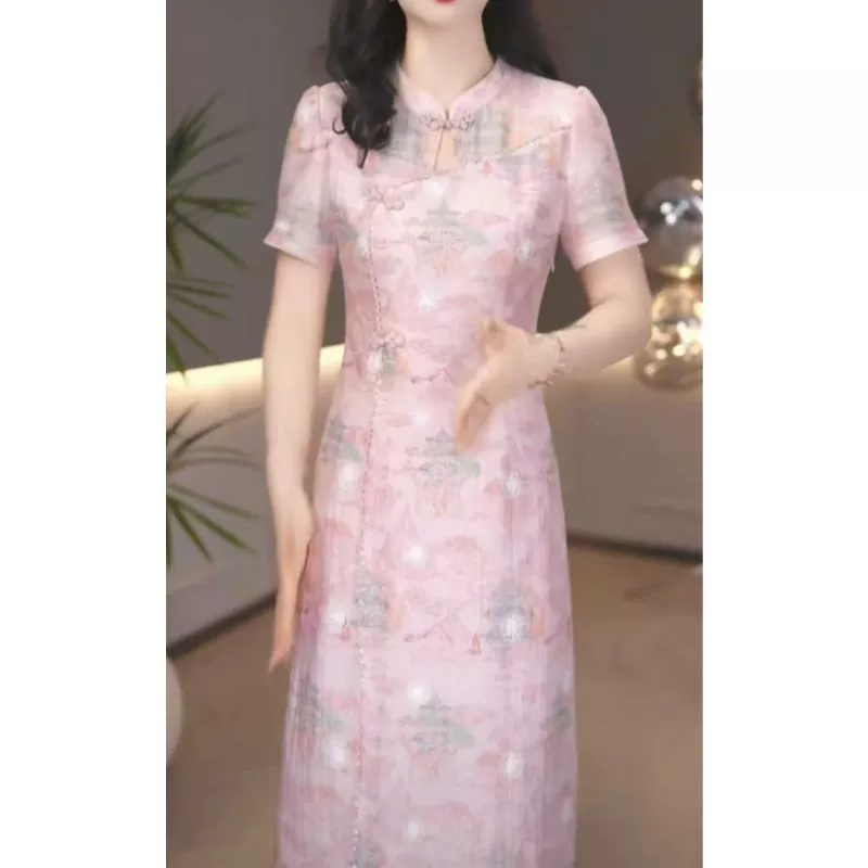 Новое китайское платье-чонсам улучшенной модели 2025 года, летнее, элегантное, для свадебного банкета, для свекрови.