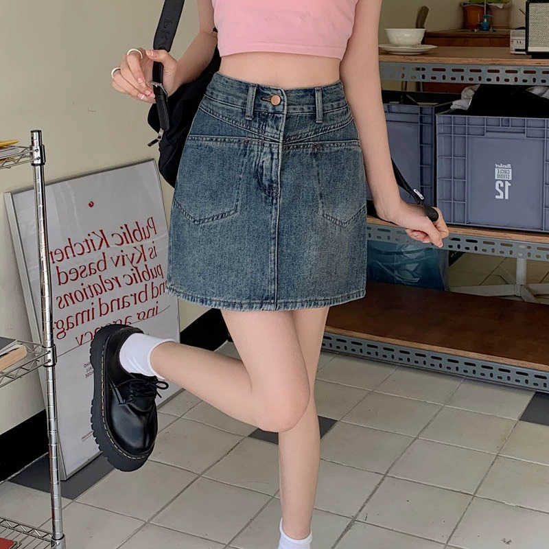 Fuchsia denim skirt, mini-skirt, A-line