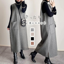 现货 好面料跨境热卖妮子连衣裙2025秋冬气质百搭V领无袖背心裙