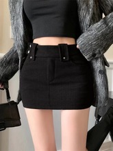 高腰a字半身裙高级感女生秋冬季新款法式黑色显瘦加厚包臀短裙子