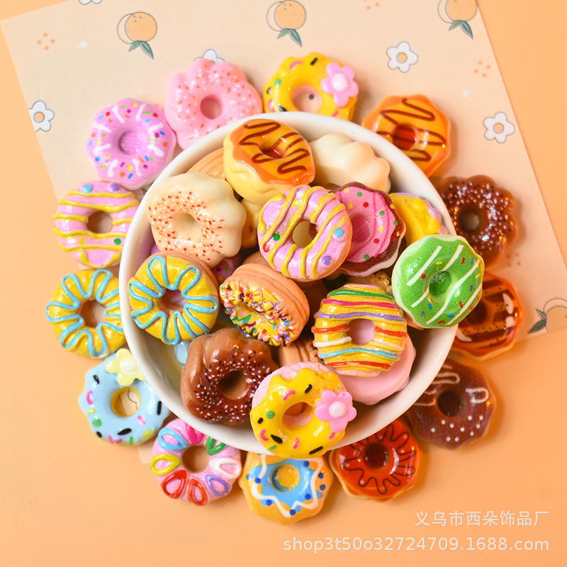 Simulated Miniature Donut Resin Accessories DIY Ornaments Food and Play Decoration Model Toys Play House Props Materials