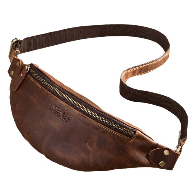 Black Angel Retro Crazy Horse Cowhide Amazon Source Men's Waist Bag European and American Trend Genuine Leather Men's Bag Cross-border Distribution