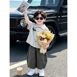 男童夏季老钱风衬衫套装2026新款儿童宝宝韩版帅气短袖休闲七分裤