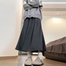 灰色糯米裙女春秋冬新款高腰字显瘦伞裙中长款针织半身裙子