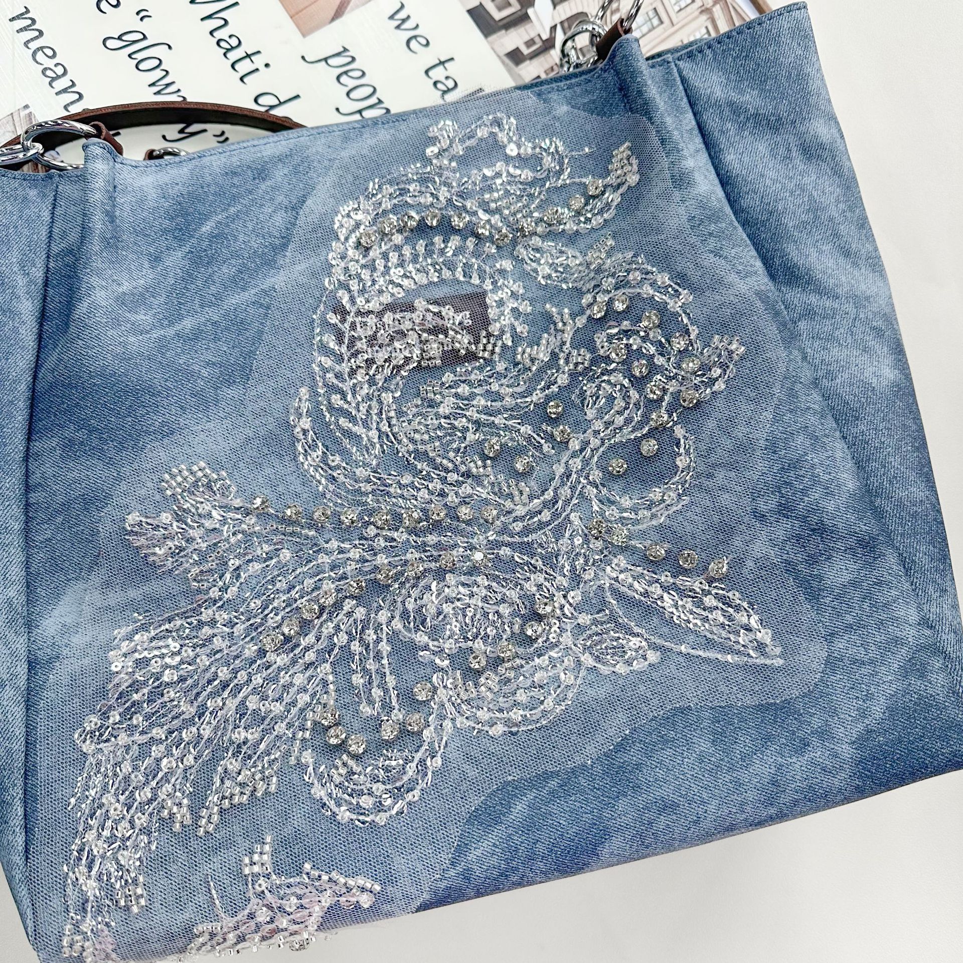Silver Ash Beaded Lace Patch Wholesale| Vestido de boda collar flor decoración sequin bordado accesorios| Alta densidad