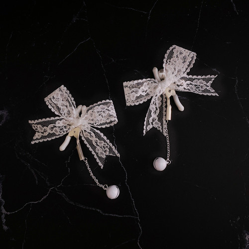 White Lace Bow Nipple Clamp Long Bell Anal Plug Sex Toy Flirting Stimulation Nipple Clamp Mimi Clamp