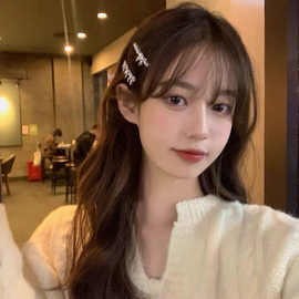 高级复古优雅小香风女水钻蝴蝶发夹韩国宫廷法式锆石蝴蝶结一字夹