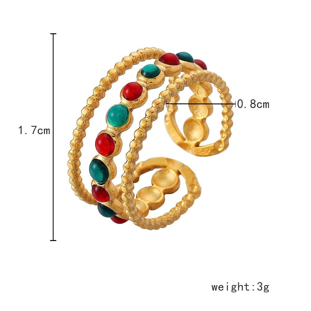 Retro Geometric Stainless Steel Enamel Open Ring 1 Piece