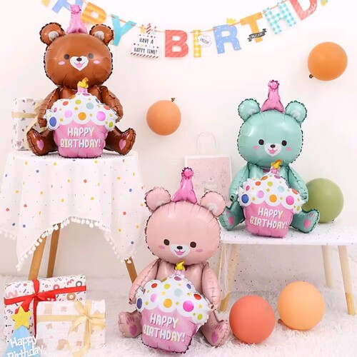 ins Xiaohongshu cake decoration bear aluminum film balloon birthday party photo decoration layout props cartoon