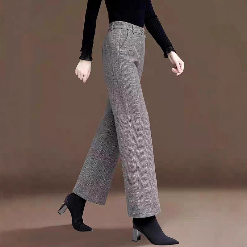 直筒裤2025年春秋新款窄版阔腿裤高腰直筒休闲长裤冬季气质毛呢裤