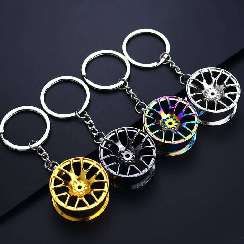 Factory high quality zinc alloy keychain creative car wheel hub keychain pendant gift crafts printable logo