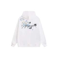 美式高街蓝花卉刺绣连帽卫衣女春秋薄款宽松潮牌oversize情侣外套