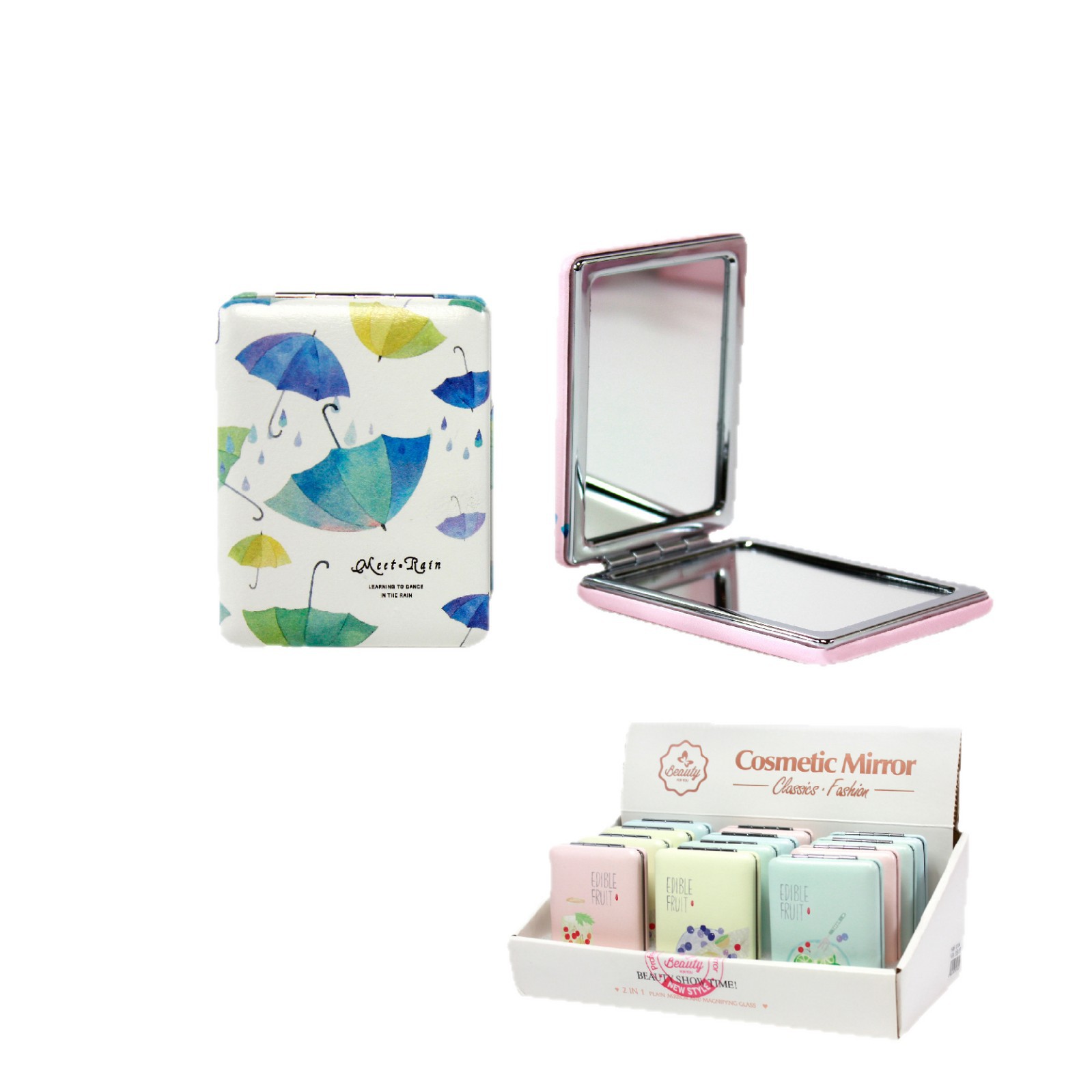 Mini Espejo de Maquillaje Plegable Doble Cara de Cuero PU para Viaje