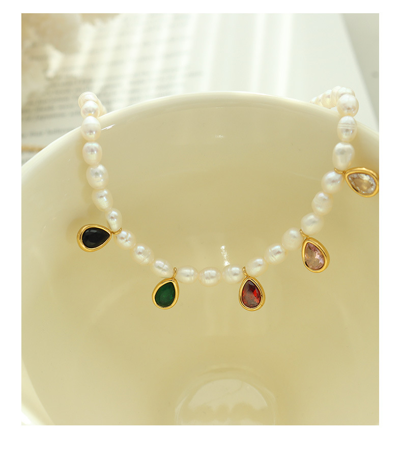 Baroque Style Water Droplets Titanium Steel Choker Pearl Plating Inlay Artificial Crystal Stainless