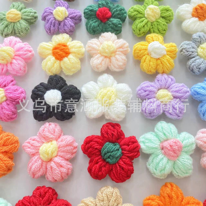 Crocheted Puff Flowers, Hand-Knitted Flowers, Yarn Flowers, Sunflowers, DIY Jewelry Accessories, Clothing, Bags, Shoes, Accessories Crocheted Puff Flowers, Hand-Knitted Flowers, Yarn Flowers, Sunflowers, DIY Jewelry Accessories, Clothing, Bags, Shoes, Accessories