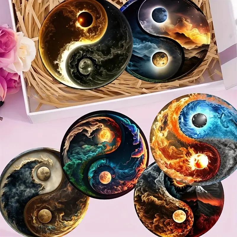 6 diseño yin-yang almohadilla de taza almohadilla de madera resistente al calor almohadilla de bebida antideslizante para platos calientes almohadilla de taza colorida